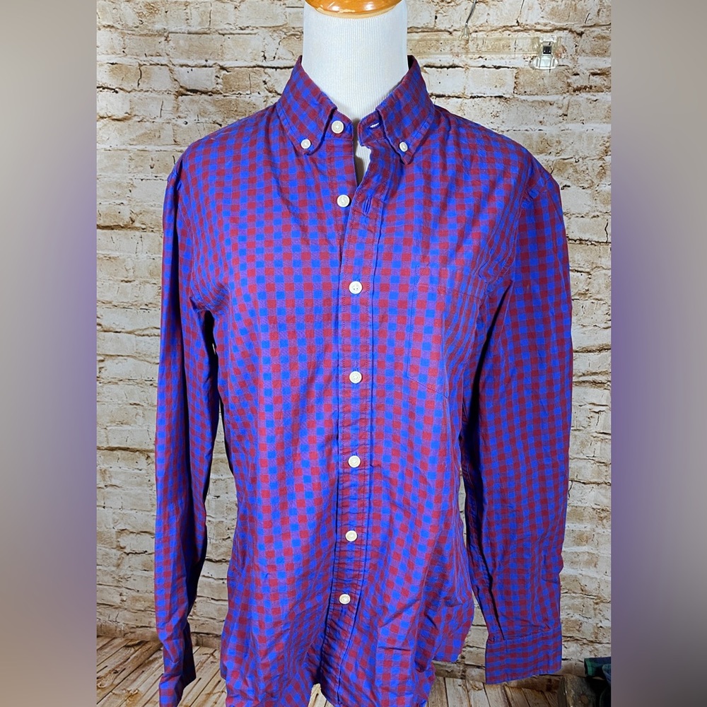 J Crew Men’s Slim Fit Button Down Shirt Red Blue Check Sz Small